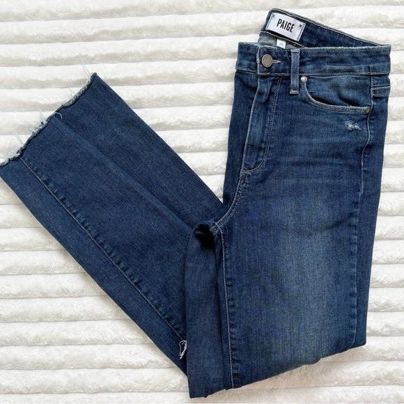 PAIGE Margot Ultra Skinny Raw Hem Distressed Jeans Dark Wash Size 28 - Picture 2 of 11